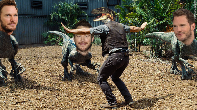 Jurassic World with Chris Pratt as the Velociraptors and a Velociraptor as Chris Pratt